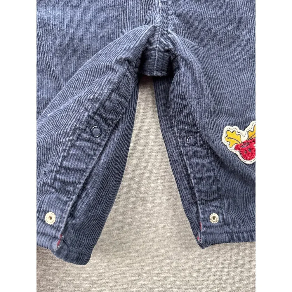 Vintage OshKosh Baby Corduroy Overalls 6/9 Months Navy Blue Owl Moose Patch